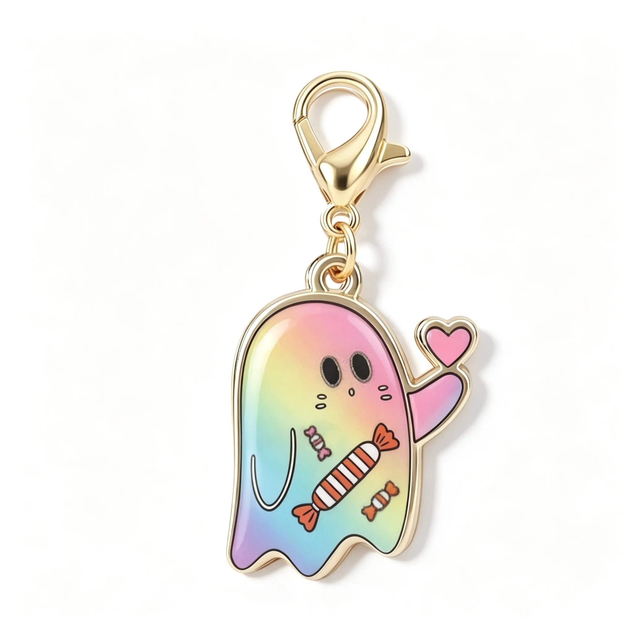 10 Stück niedliche Geister-Emaille-Schlüsselanhänger, Halloween-Charm, Karabinerverschluss, Taschenanhänger, Cartoon-Geist-Schlüsselring, Rucksack-Dekoration, Geschenk – Detail 5
