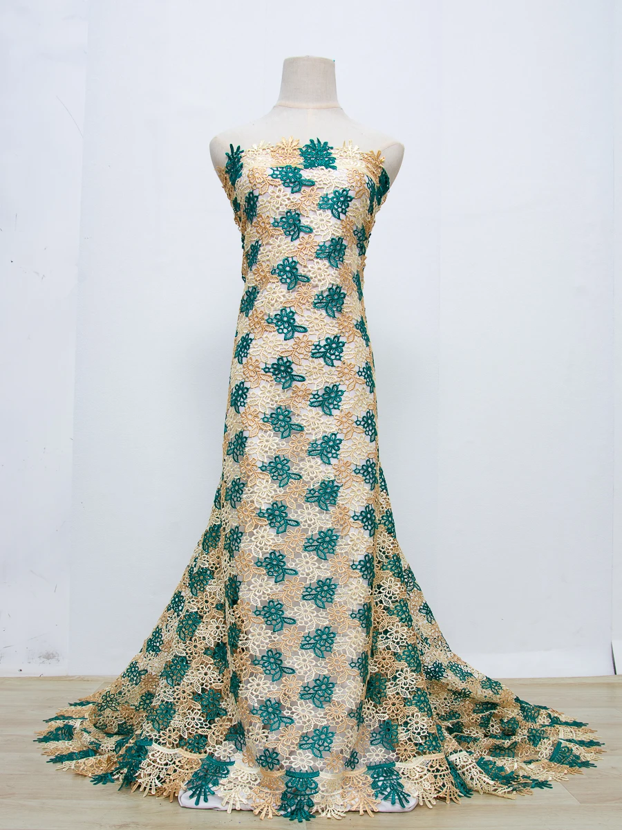 Kalume-アフリカの水溶性刺繍レース生地,ギピュールレース生地,ナイジェリアコードレース,ブライダル縫製,5ヤード,f4249