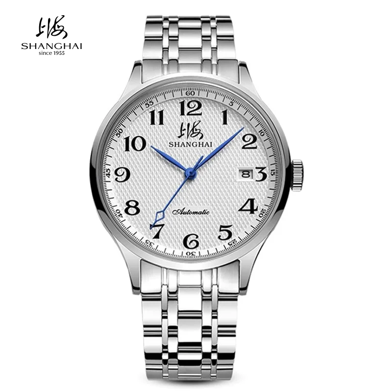 

Мужские автоматические механические часы Shanghai Watch с люминесцентным циферблатом, двойным календарем, водонепроницаемостью 30 м и стальным браслетом, модель S8629