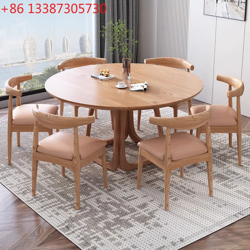 

Solid wood round light luxury Nordic simple dining table round table