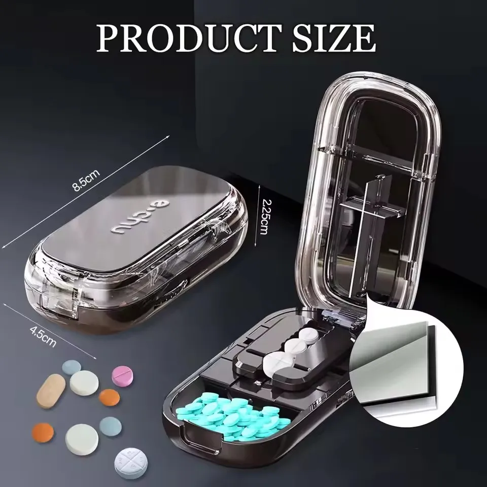 Pill Cutter With Invisible Storage Box Portable 2 In 1 Mini Drug Tablet Medicine Small Small Medicine Box Health Care Pills Case