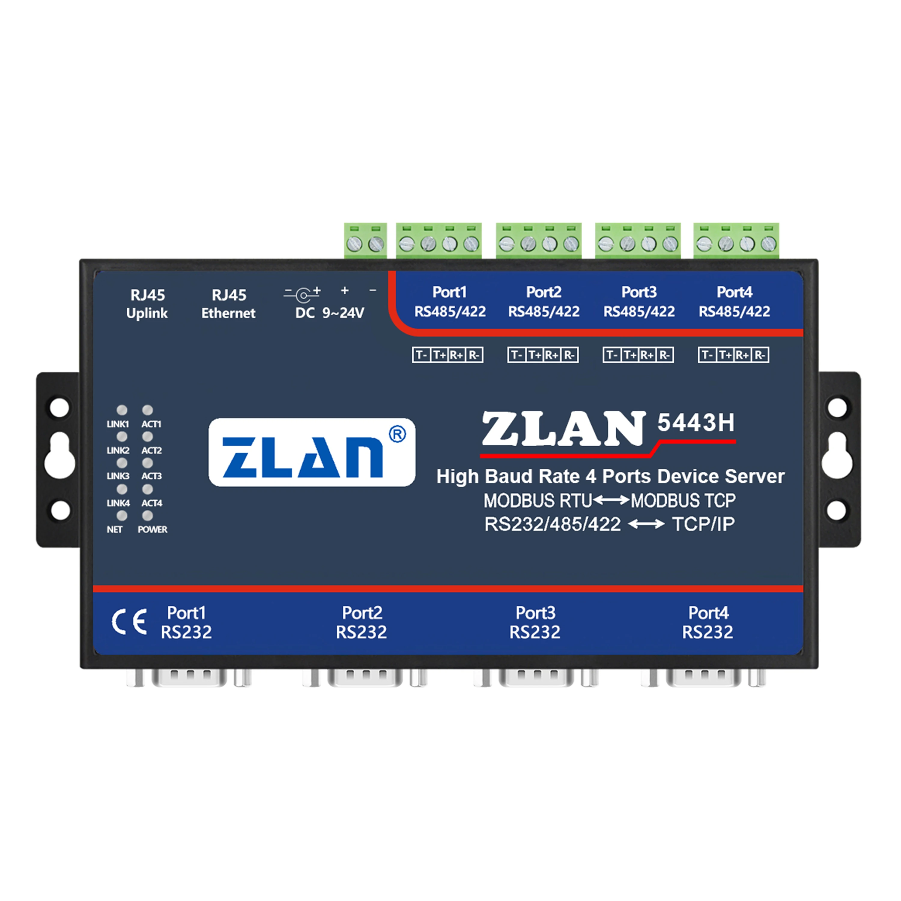 

high baud rate 4 port RS232 485 422 to Ethernet TCPIP Converter Modbus RTU TCP Gateway Serial device server ZLAN5443H