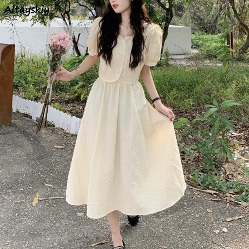 Simple Dress Sets for Women Short Sleeve Elastic Waist Skirts Fashion Korean Style Loose Young Girls Summer Clothing Elegant