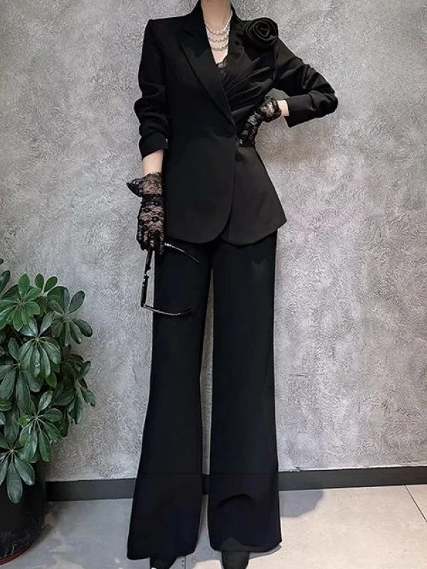 

Костюм для похудения: пиджак и брюки, комплект из двух предметов, женская модная одежда, весенний, черный, с завышенной талией, деловой повседневный стиль, для свадьбы и вечеринок