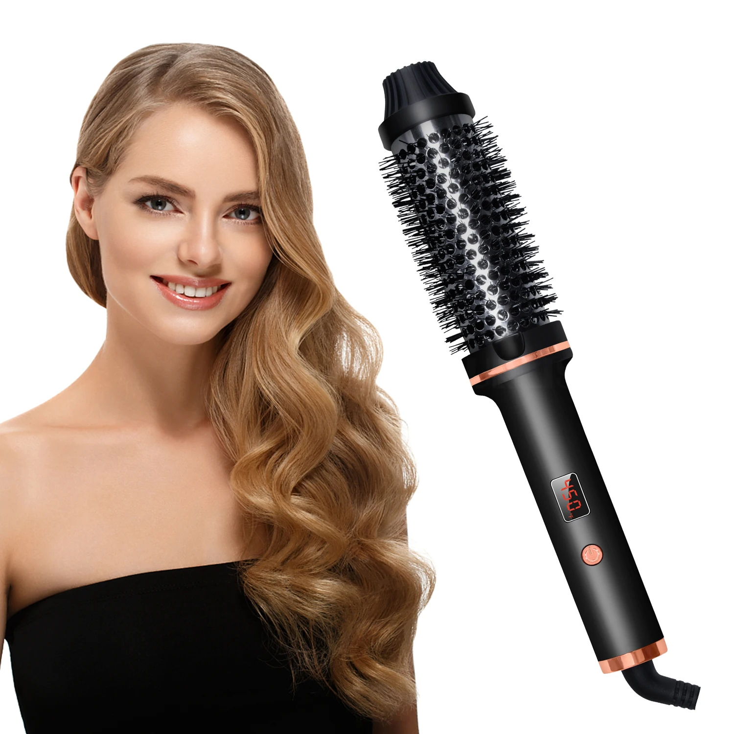 3 In 1 Ionic Hair Curler Straightener Professional Curling Iron Heated Hair Styling Brush Anti-Scald Hair Comb Brush Curl Wand