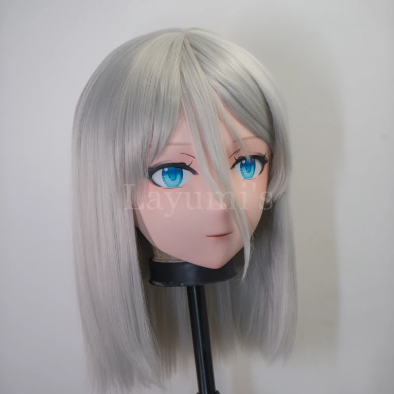 (NEW) Resin Crossdress Pretty Girl FUll Head BJD Cartoon Anime TouHou Project Cirno Cosplay Kigurumi Mask with Backshell