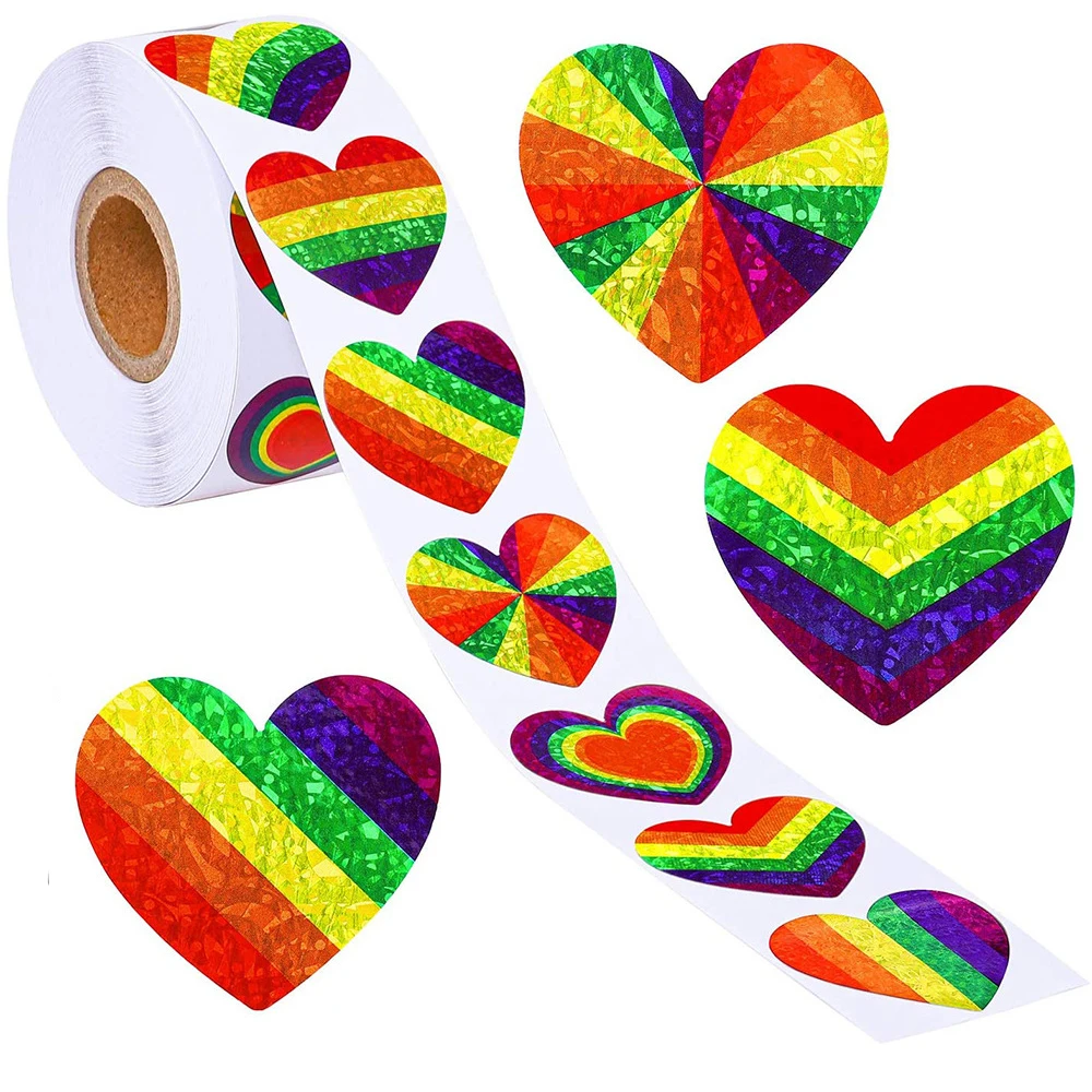 100-500pcs Various Striped Love Gay Pride Rainbow Heart Ribbon Valentine's Day Sticker 1 Inch Supporting The LGBT Spreading Love