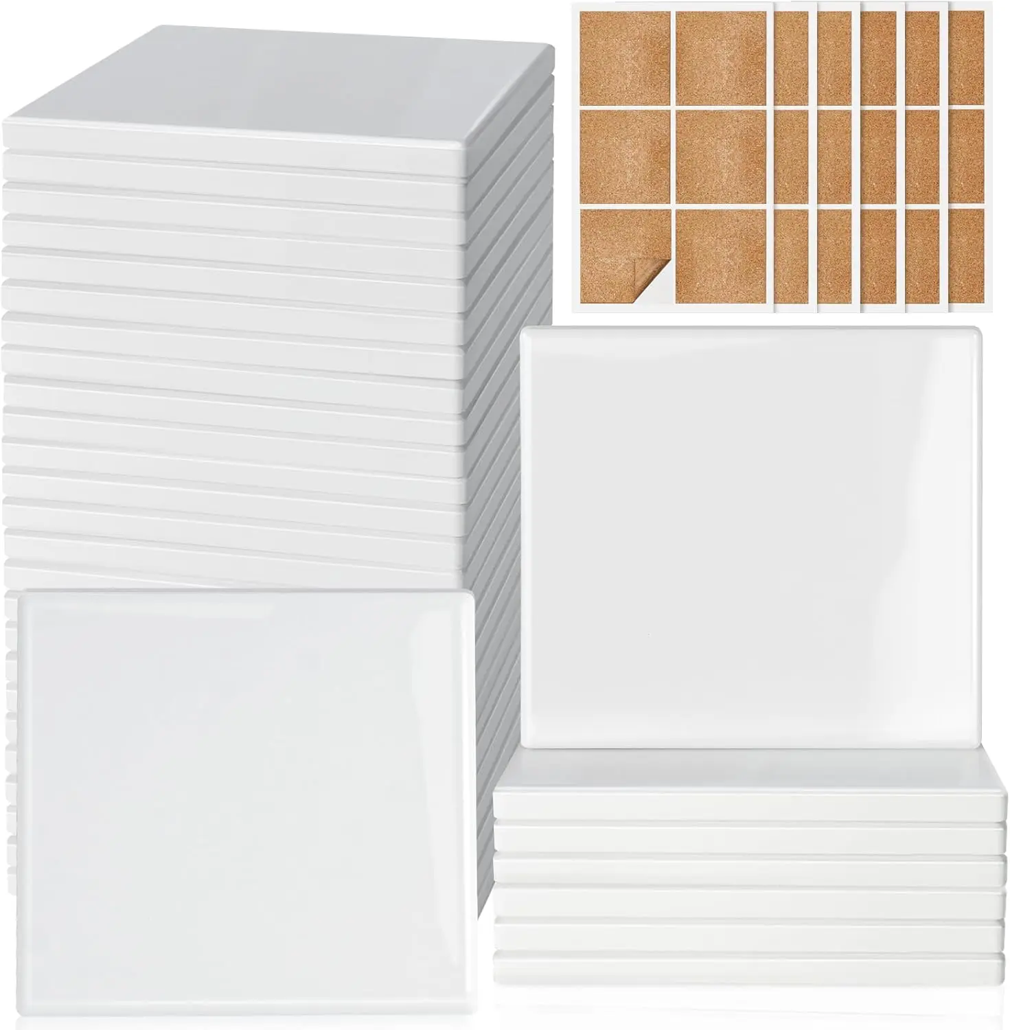 

36 Pieces Sublimation Coasters, Glossy Ceramic Tiles Glazed Blanks with Cork for DIY Alcohol Ink Heat Transfer Painting