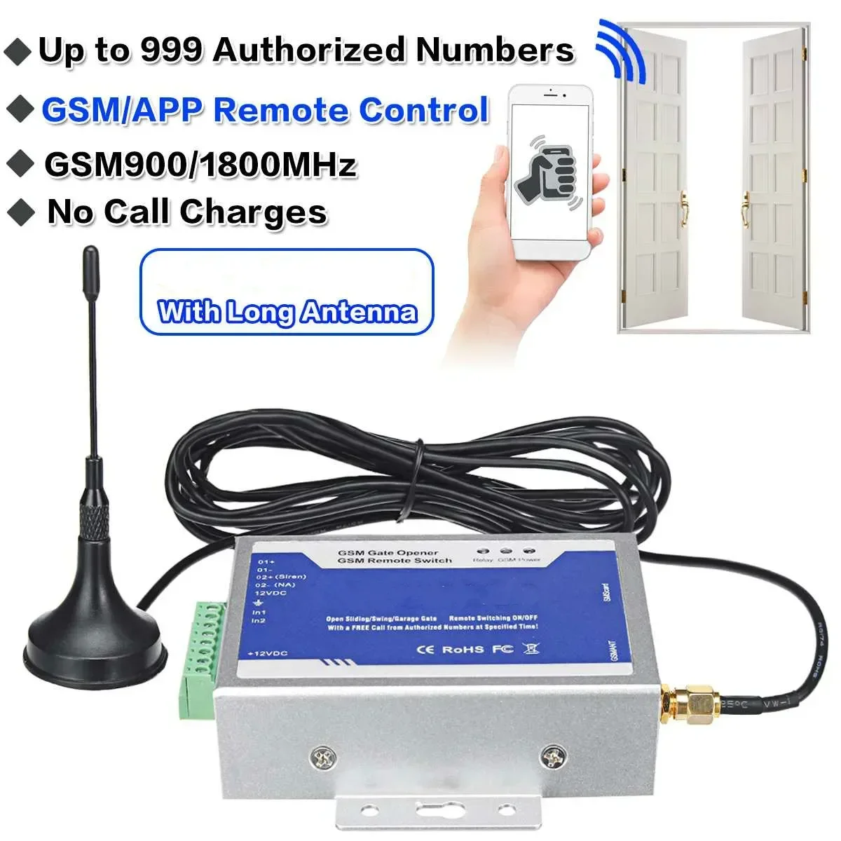 

Беспроводной пульт дистанционного управления с антенной 300 см для парковочных систем, реле открывания ворот GSM, устройство открывания дверей для встряхивания телефона