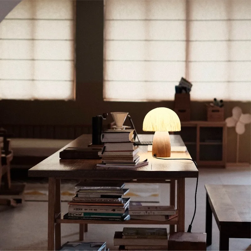

Japanese Creative Handicrafts LED Floor Lamps Mushroom Fabric Lampshade Desk Lamp Parlor Dining Room Bedroom Atmosphere Fixtures