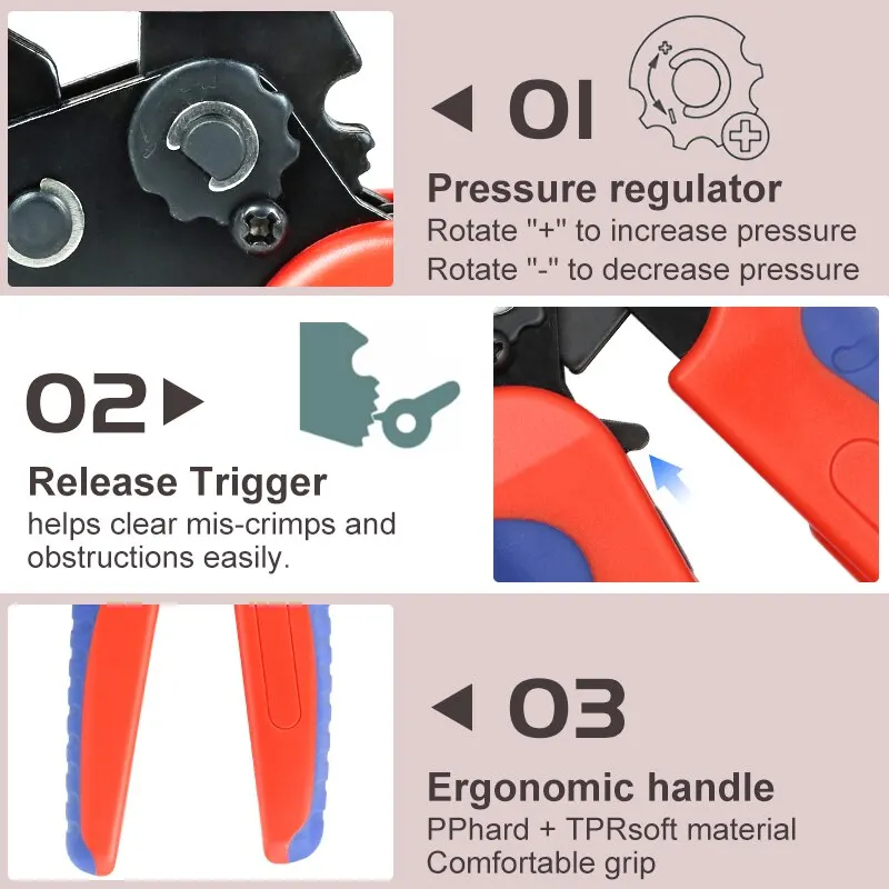 SN Series Crimping Pliers SN-48BS 0.25-1.5mm2/23-16AWG For Tab 2.8 4.8 6.3 SM2.5 DuPont2.54 Car Connector Wire Ratchet Tools