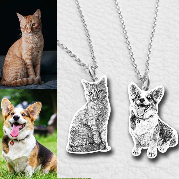 

Personalized Pet Keychain Custom Photo Custom Dog and Cat Pendant Cute Necklace Memory Jewelry Lettering Gift