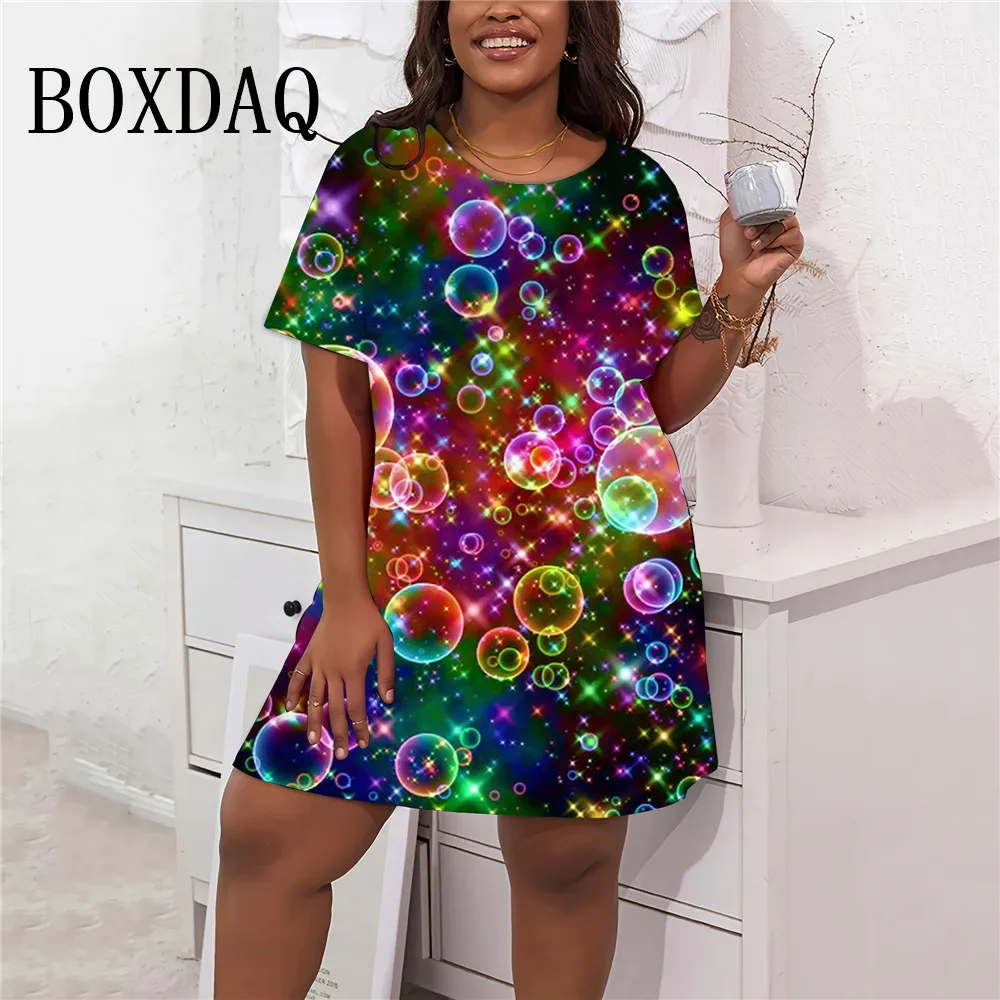 

2024 Women Summer Casual Dress 3D Polka Dot Print Gradient Bubble Graphic Dress Women Short Sleeve Plus Size Dresses Streetwear