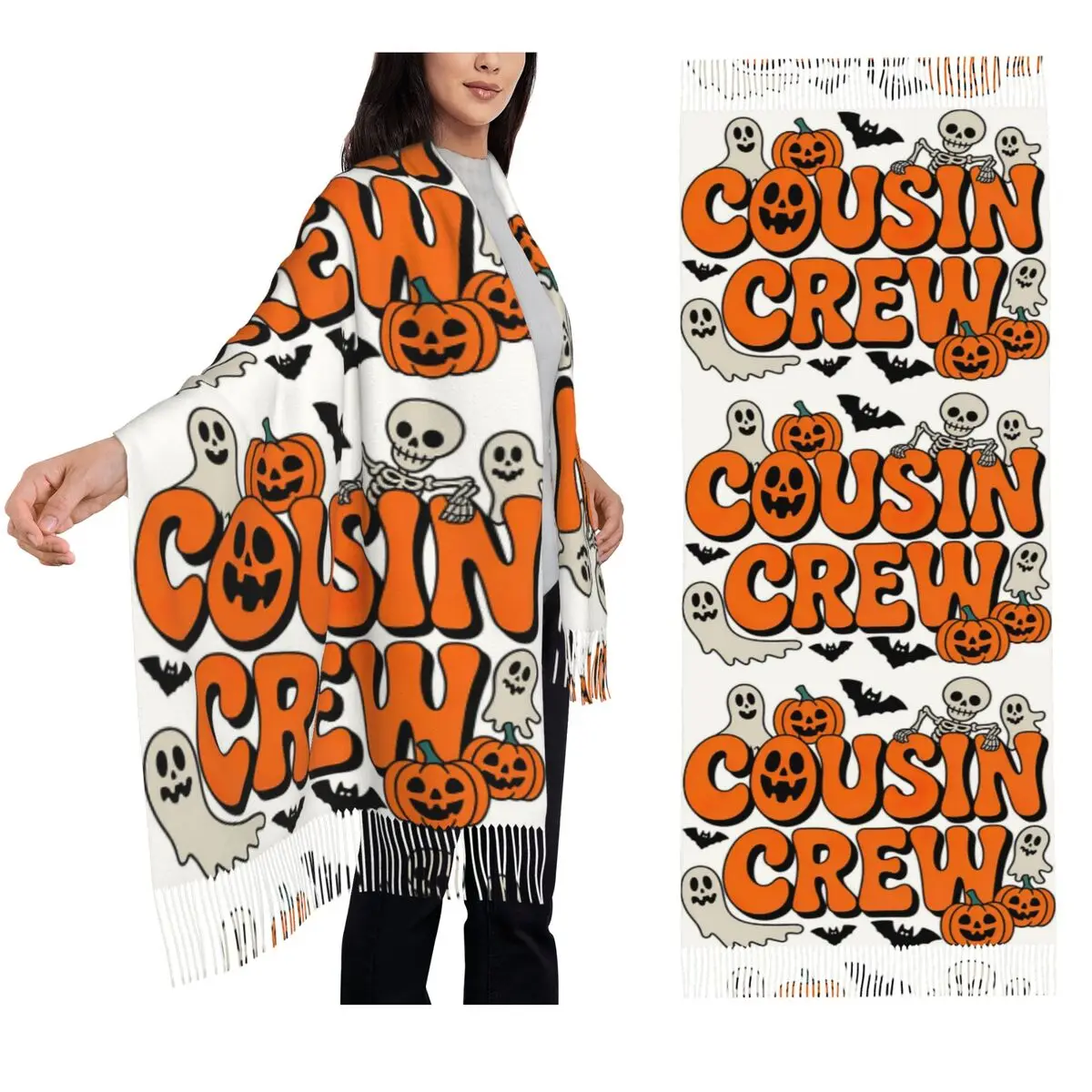 

Шарф Cousin Crew на Хэллоуин, шарфы с кисточками, женские мягкие теплые шали и накидки, большая осенне-зимняя шаль