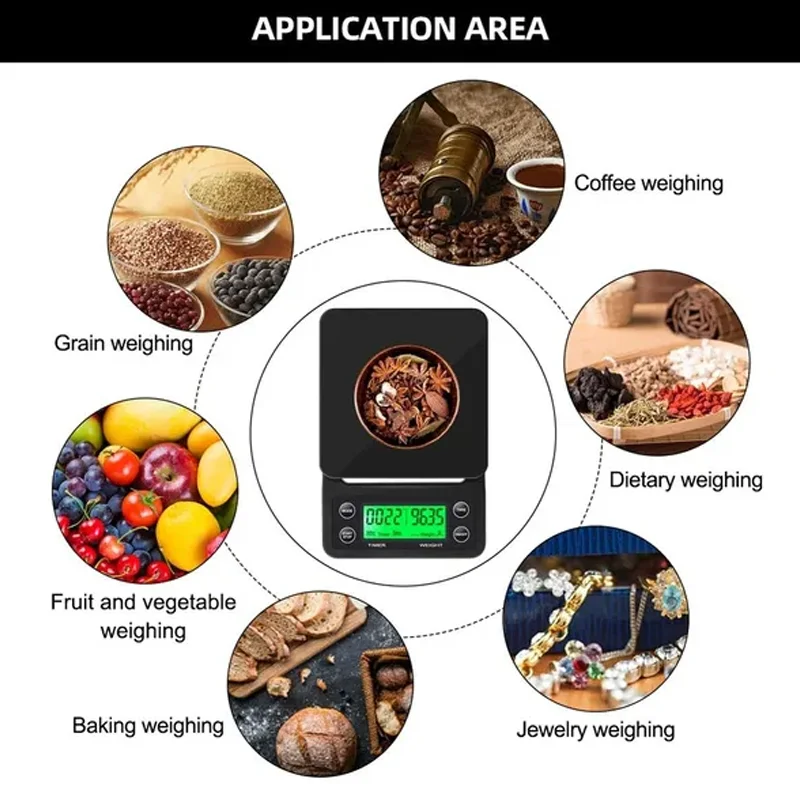 Cozinha Balança Digital com Temporizador, Balança Portátil, Escala Espresso Precisão, Display LCD, Café, Acessórios de Cozinha