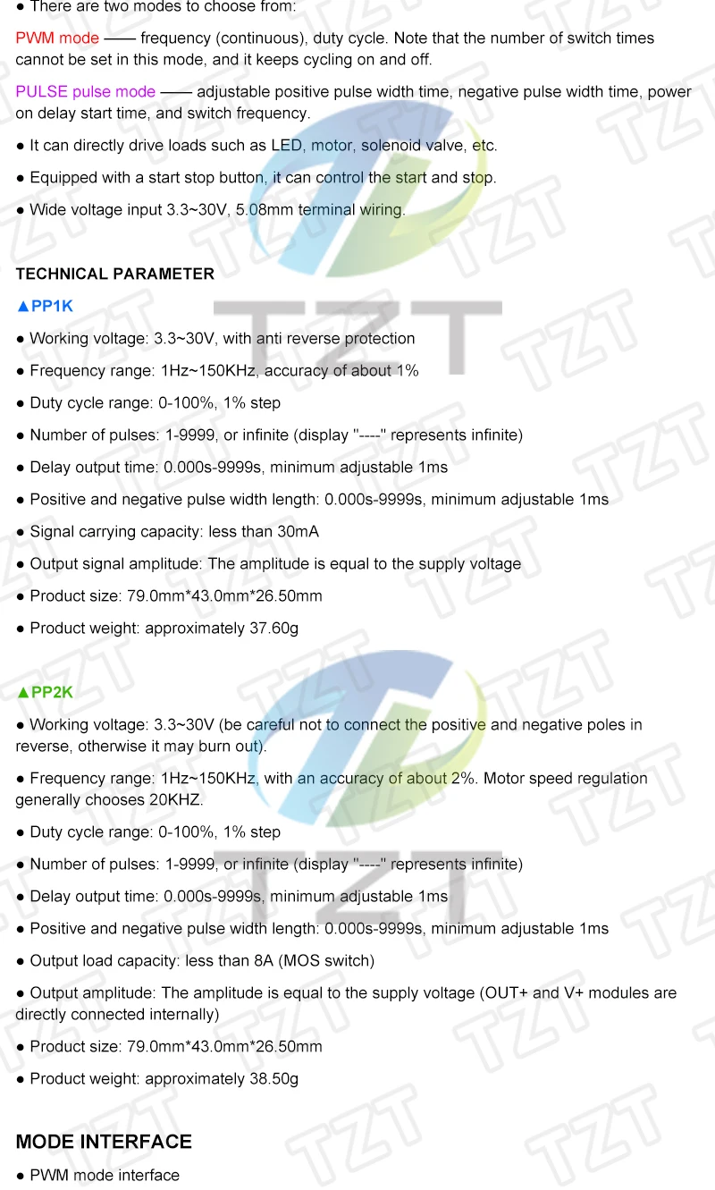 TZT PP1K Dual-Mode-Signalgenerator PP2K PWM Motorgeschwindigkeitsregler 8A 150W Frequenz- und Schaltzyklus-Einstellbares Modul – Detail 2