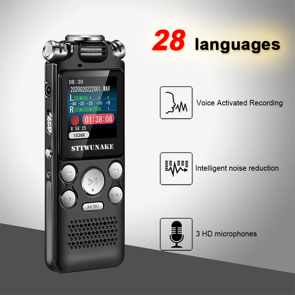 Image of Professioneller sprachaktivierter digitaler Audio-Voice-Recorder, 8 GB, 16 GB, 32 GB, Geräuschunterdrückung, Aufnahme, PCM, unterstützt OTG WAV MP3-Player