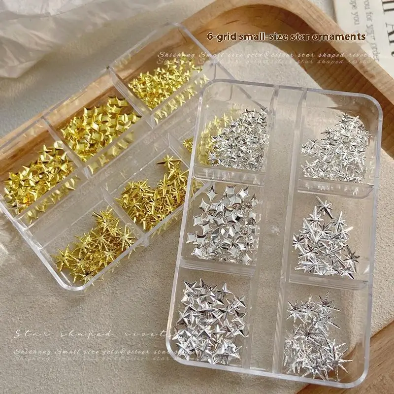 6 Girds ثلاثية الأبعاد نجوم معدنية مسمار برشام ترصيع الديكور ضوء النجوم البريق مجوهرات مسمار الفنون أدوات سبيكة مانيكير اكسسوارات