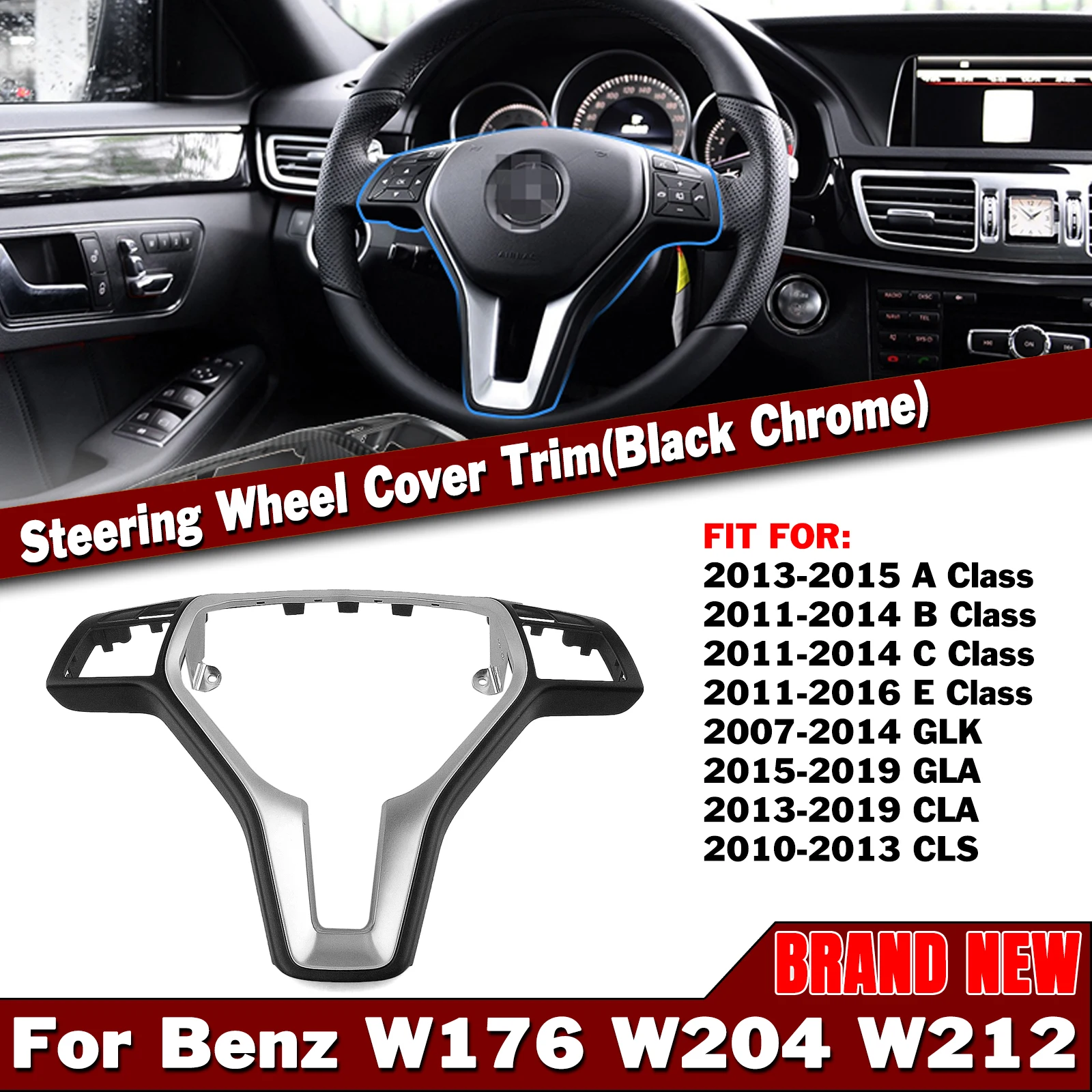 

For Mercedes Benz A B C E CLA CLS SLK Class 35mm Gear Steering Wheel Cover Trim Frame Strip Bezel