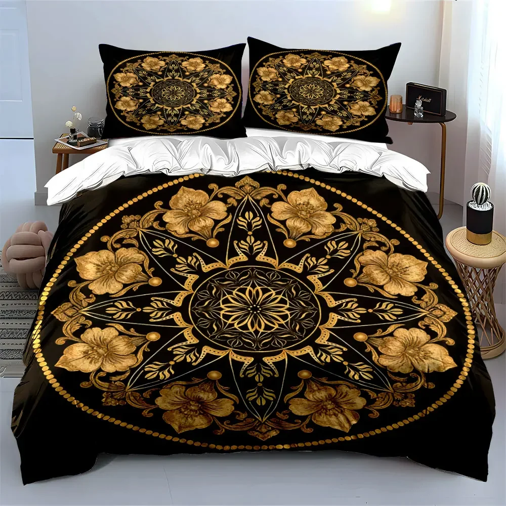 

Golden Floral Mandala Home Decoration Soft Comfortable Duvet Cover Bedding Set Included 1*Duvet Cover & 2*Pillowcases, gift