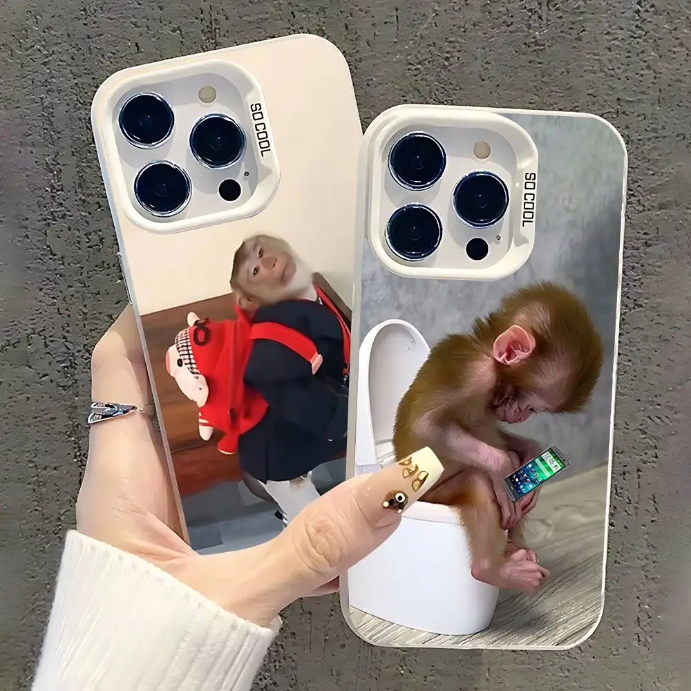 

Cute Funny Monkey Phone Case For iPhone 12,16,17,14,13,15,11,Pro,XS,Max,Plus,Mini,SE4,E White Matte Shockproof Cover