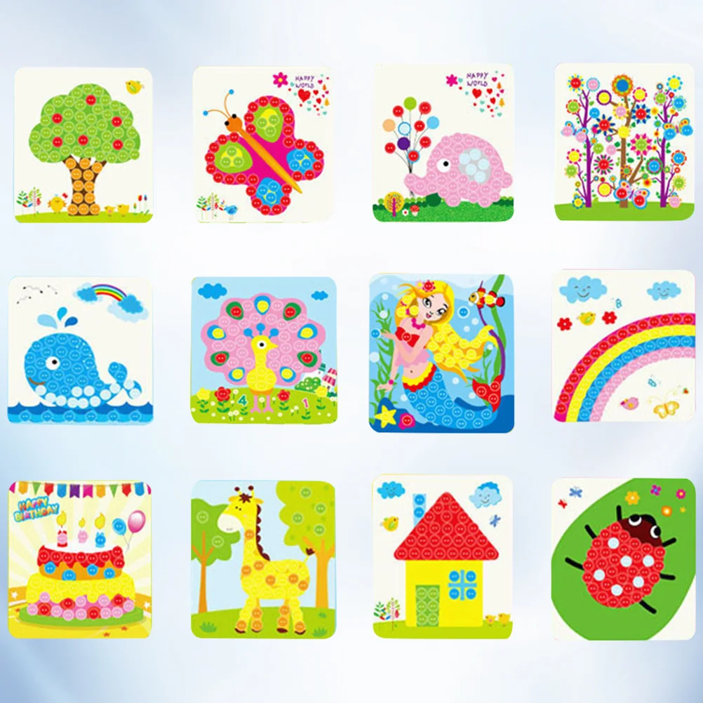 12 Pcs Children’s Toys Boys Button Painting Handcraft DIY Intellectual Development Diamond Pasting Colorful Toddler