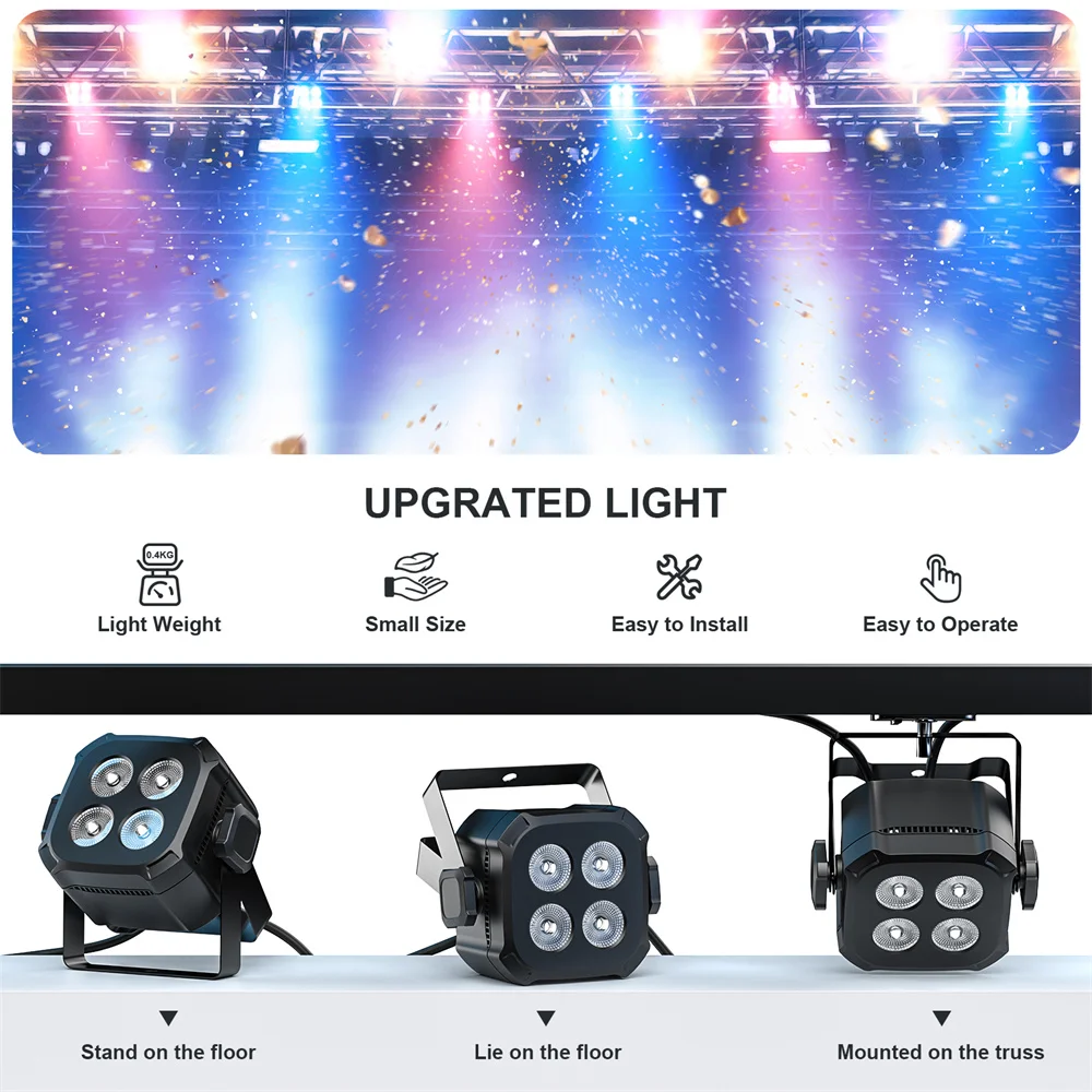 80W 4 Pcs LED Par Lights DJ Light Remote With DMX Controlled Sound Activated Auto Play for Stage Party Club Disco Wedding Events