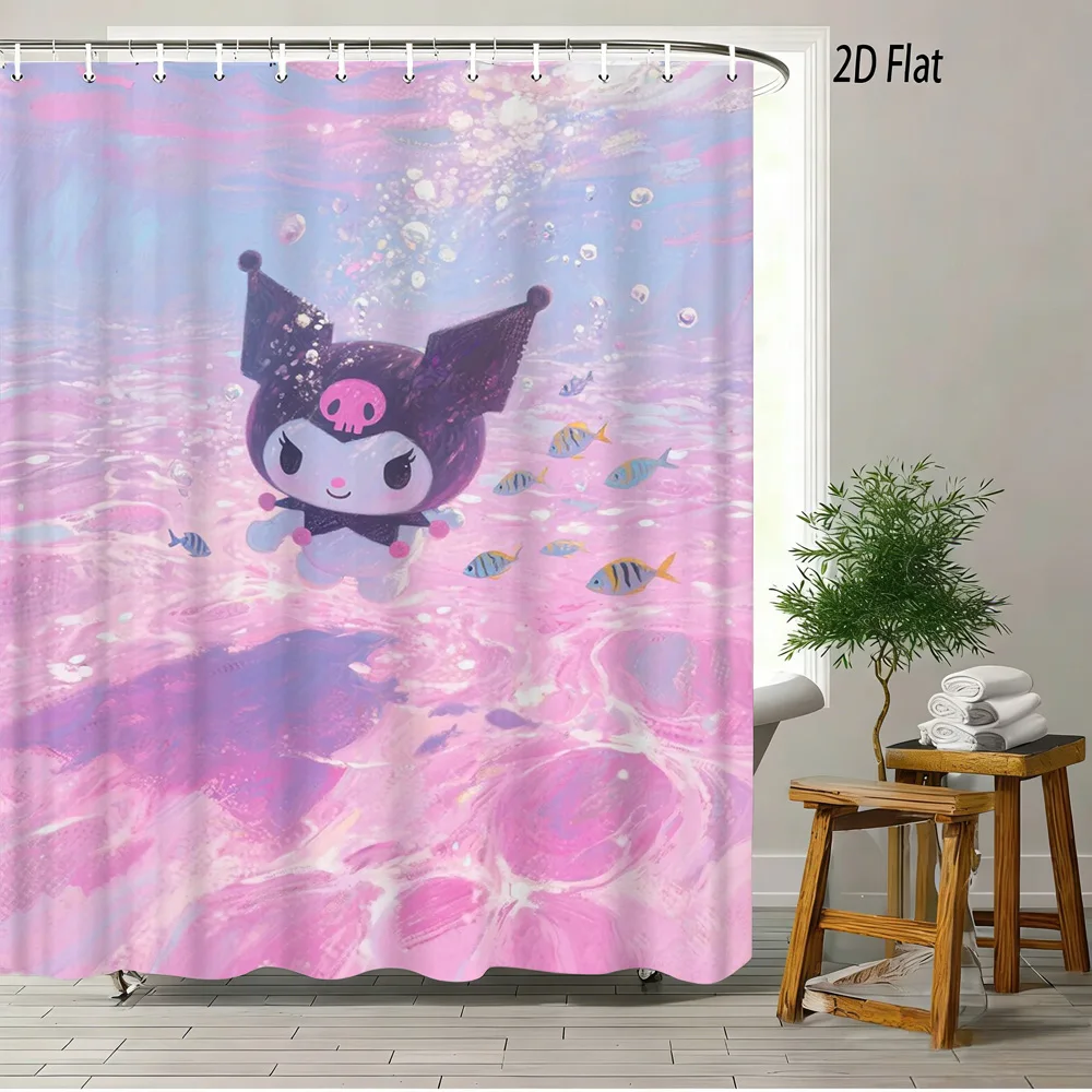 

Kuromi Underwater Print Shower Curtain Waterproof Polyester Fabric Bath Curtain with 12 Hooks Easy Install for Bathroom Decor
