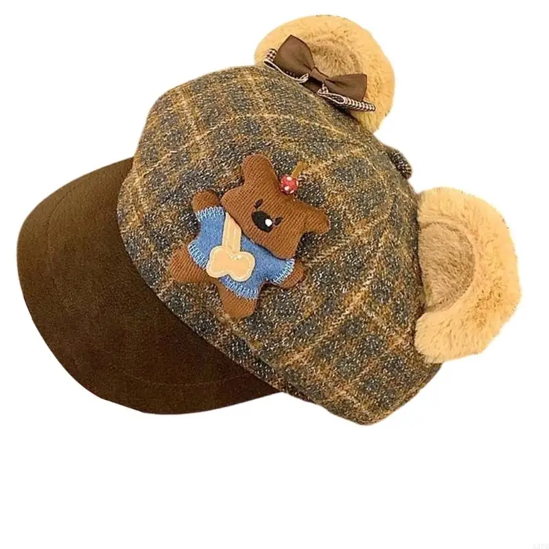 Checkered Bear Ears Hat For Boys Girls Adjustable Size Comfortable For Daily Wear Holiday Event and Playdates