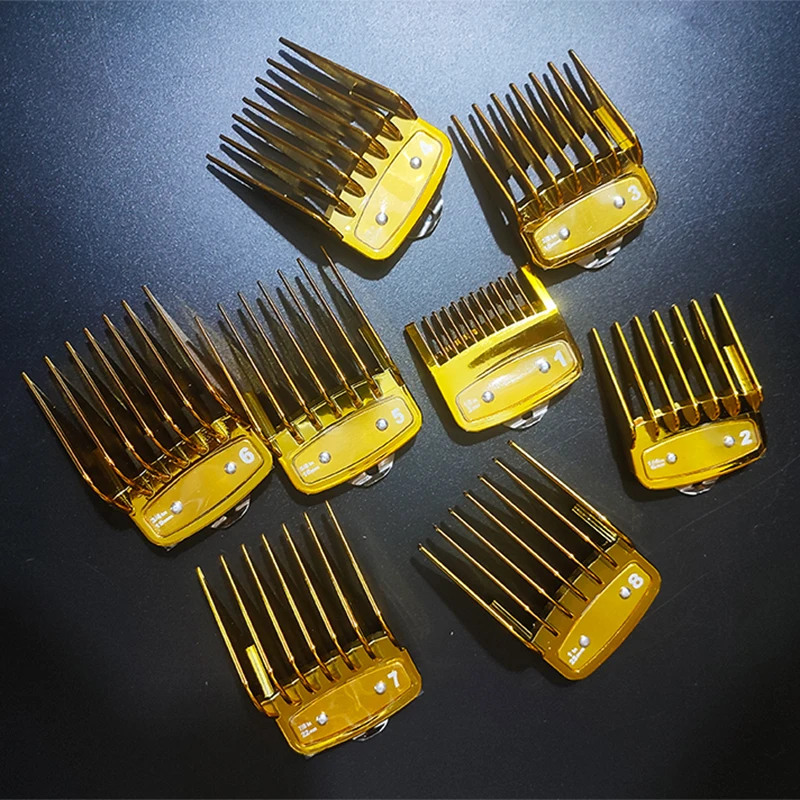 1set=8pcs Hair Clipper Limit Gold Plated electric push shear limit Comb Guide Attachment Size Barber Replacement