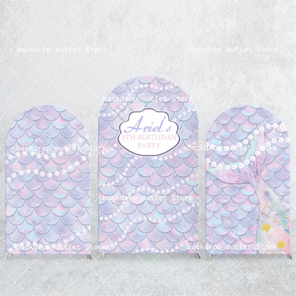 Mehofond حورية البحر مقياس الضوء الأرجواني قوس خلفية الطفل 1st حفلة عيد ميلاد مخصصة 2-الوجهين زينة اللؤلؤ خلفية الصورة