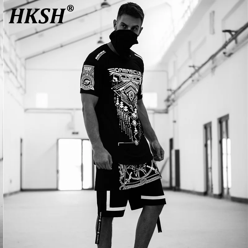 

HKSH High Street Design Модная европейско-американская панк-футболка Future Function с коротким рукавом City Ninja Slim Fit Trend Tees HK0877