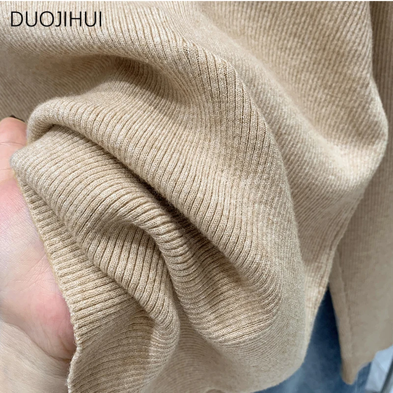 DUOJIHUI-Pulôveres básicos de manga comprida em polo feminino, pulôveres de malha chique feminino, moda casual e monocromática, novo, outono