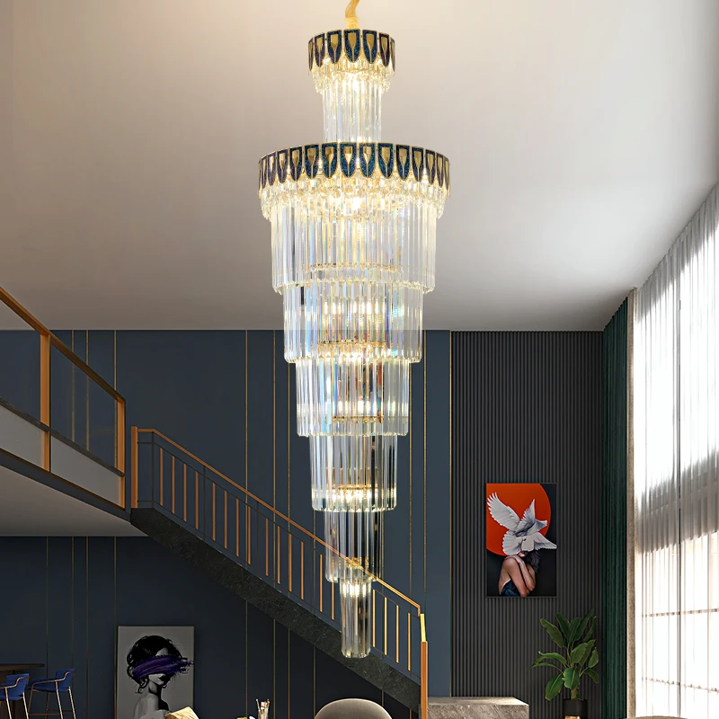 

Современная Скандинавская Железная лестница для отдыха, высокий потолок, хрустальная люстра, вилла, Хрустальная лестница, декоративная подвеска светильник