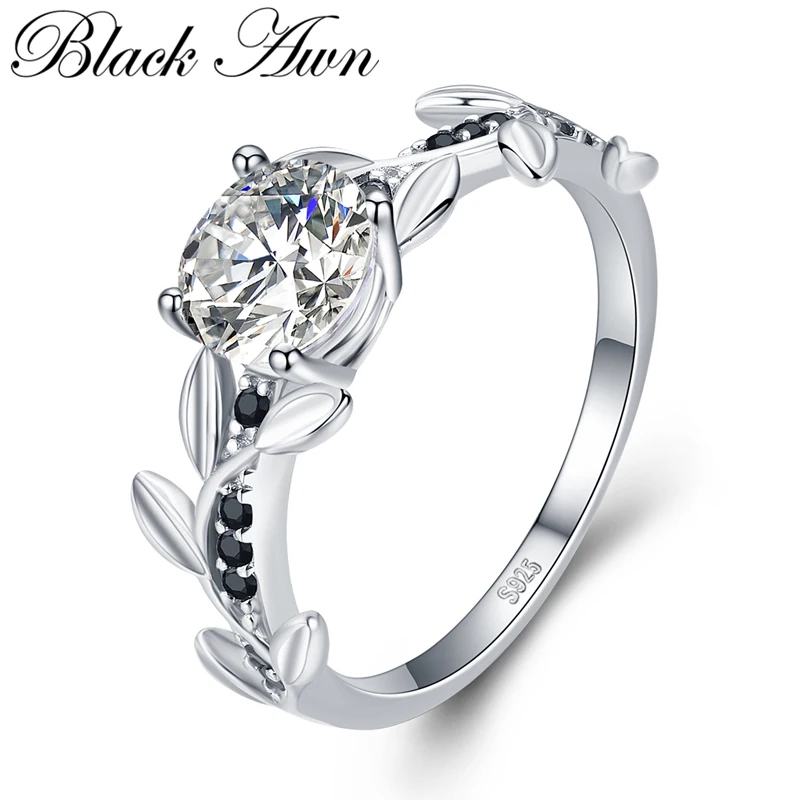 [BLACK AWN] Silver Color Ring Finger Trendy Wedding Rings for Women Female Bague Fashion Jewelry G079