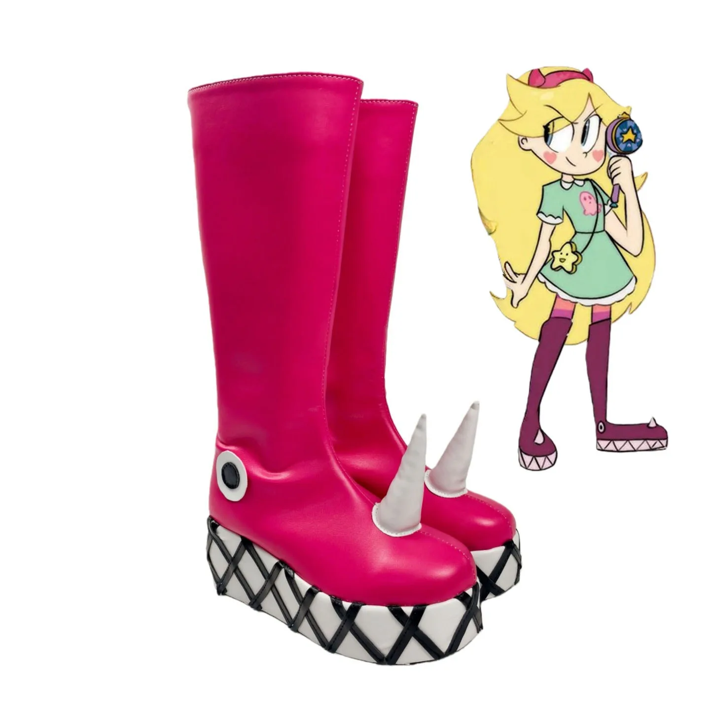 

Обувь для косплея со звездой и бабочкой, розовая обувь из искусственной кожи, аксессуары, карнавальные ботинки на Хэллоуин, индивидуальный заказ