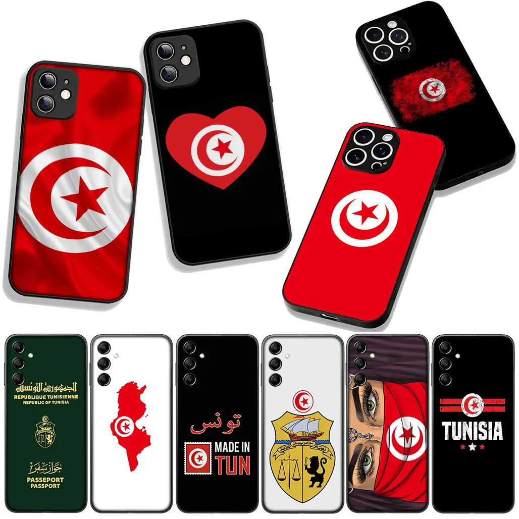 Чехол для телефона Samsung Galaxy A36 A17 A26 A07 A35 A54 S21 S20 FE S8 S9 S10 Plus A53 A13 A33 A34 Чехол Тунис Флаг Карта