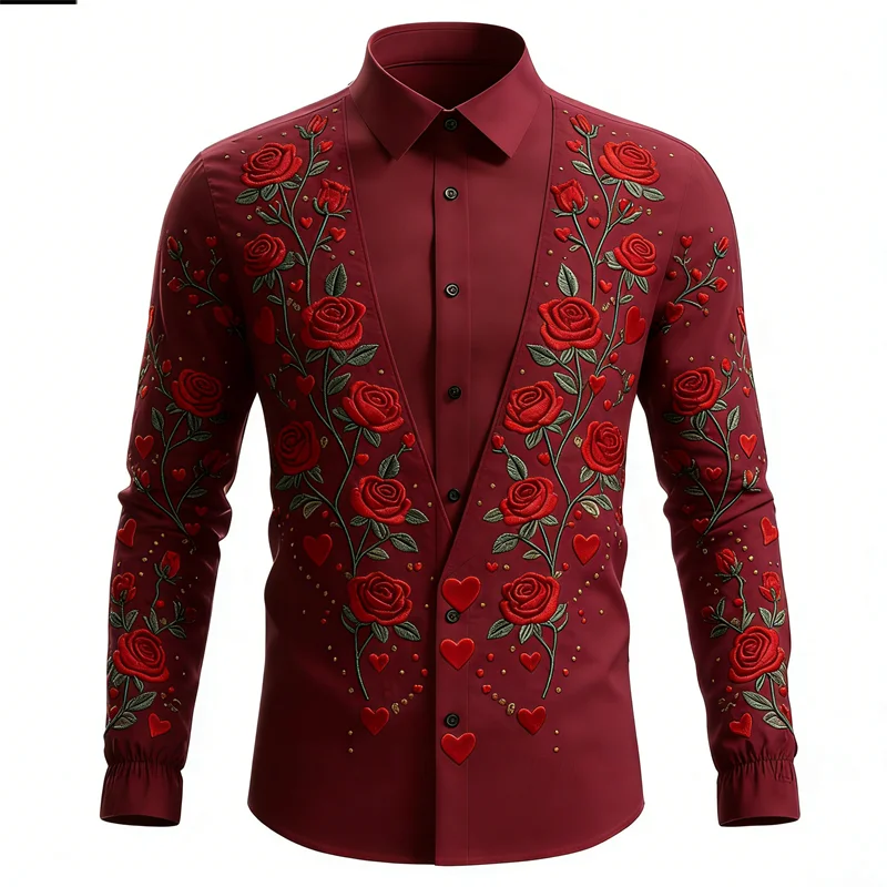 New Men's Long Sleeved Shirt with Lipstick Print Pattern 3D Printing Design, Men's Lapel High-Definition Casual Top