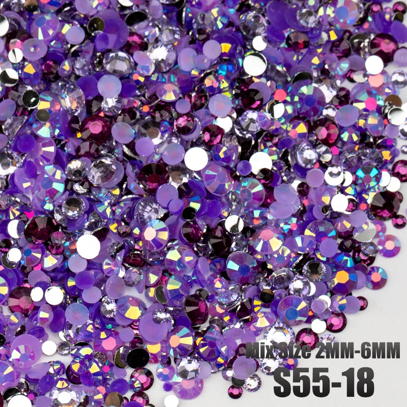 VDD S55-13 Gemischte Größen 2-6mm Harz-Strasssteine Kristalle Nicht Heißfixierbar Farbe AB Flache Rückseite Steine für DIY-Bastelarbeiten Nagelkunst-Dekorationen – Detail 22