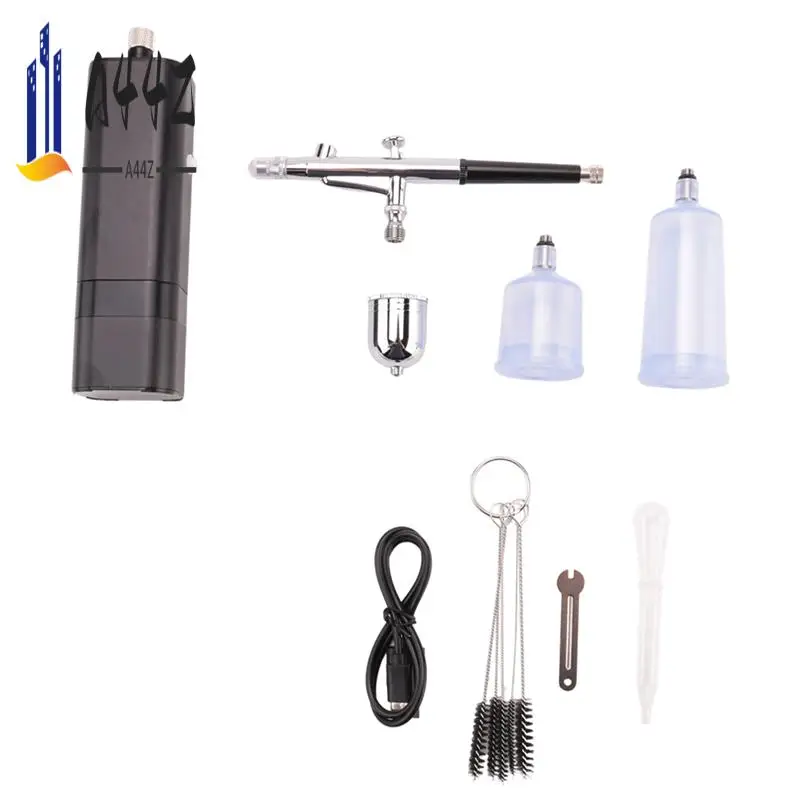 

A44Z-1Set Беспроводной аэрограф с компрессором Аэрограф двойного действия для дизайна ногтей, живописи, декора металла