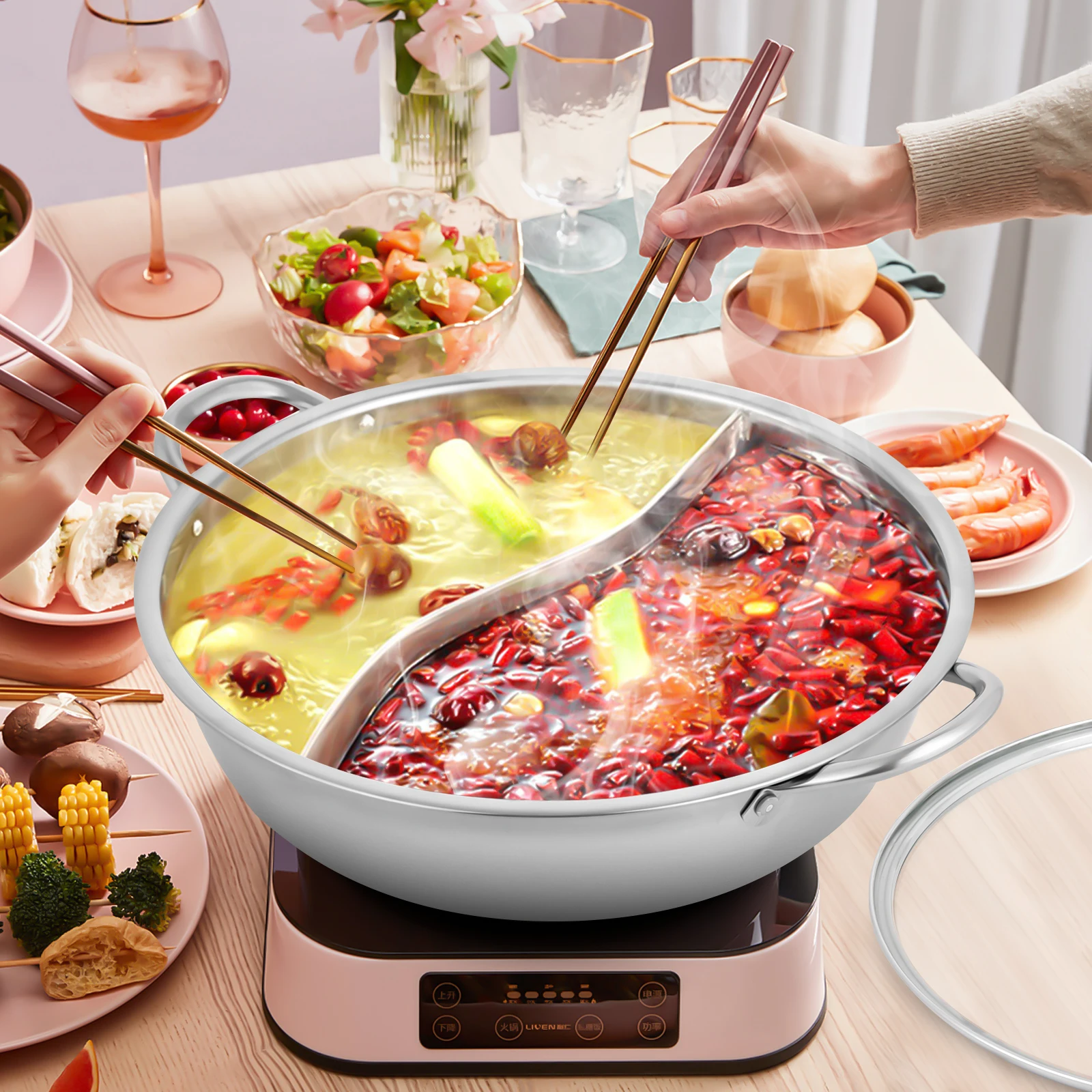 Ensemble de casseroles en acier inoxydable avec couvercle en verre, parfait pour Shabu et Shabu Sync der