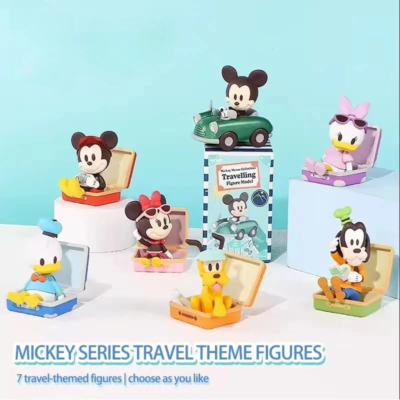 

Disney Mickey Minnie Donald Duck Travel Luggage Series Mystery Box Pvc Model Ornament Lovely Creative Toy Kids Birthday Gifts