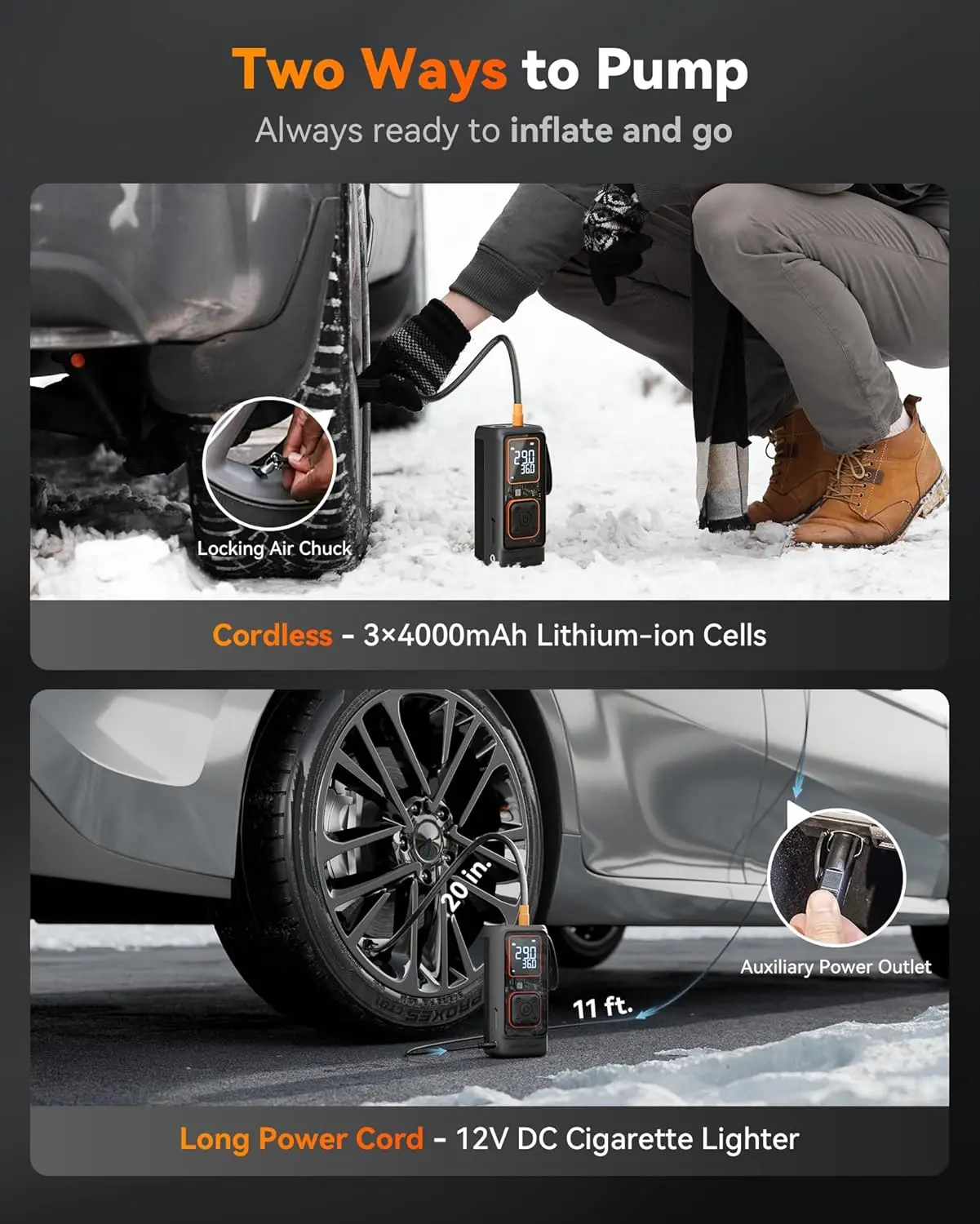 Portable Tire Inflator with Digital Gauge, 150PSI Air Pump for Car Motorcycle Bicycle Ball, Auto Shut-Off & LED Light