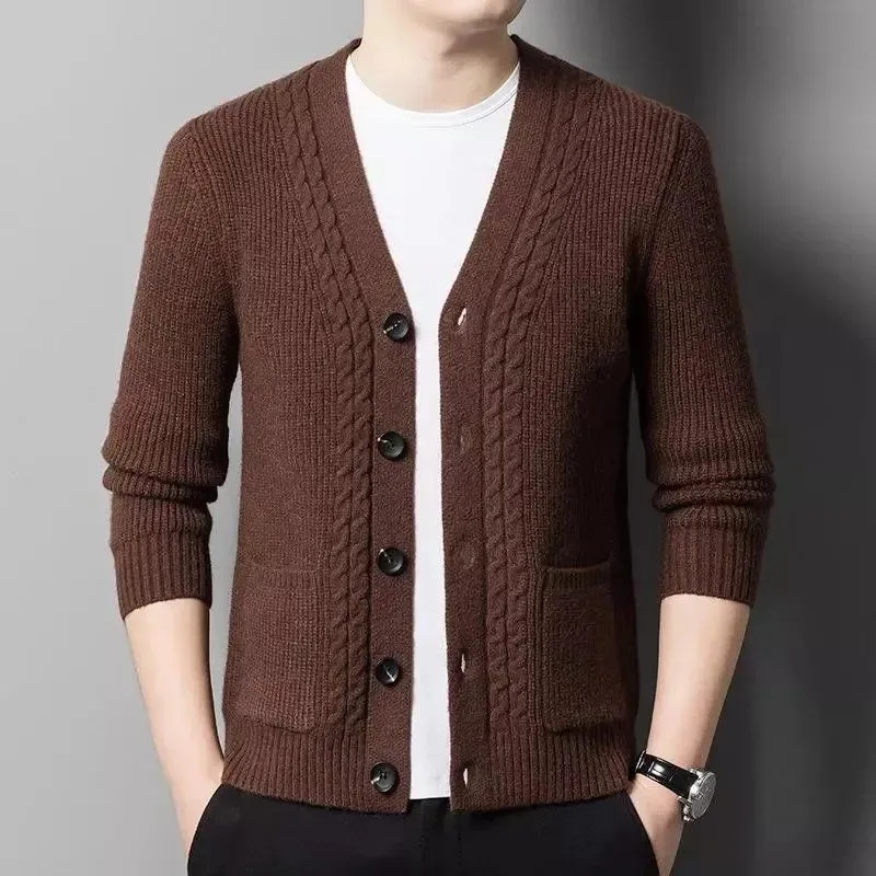 

Men's Coats Autumn Winter New Hot Styles Handsome V-neck Men's Knitted Cardigans Solid Color Casual Jackets