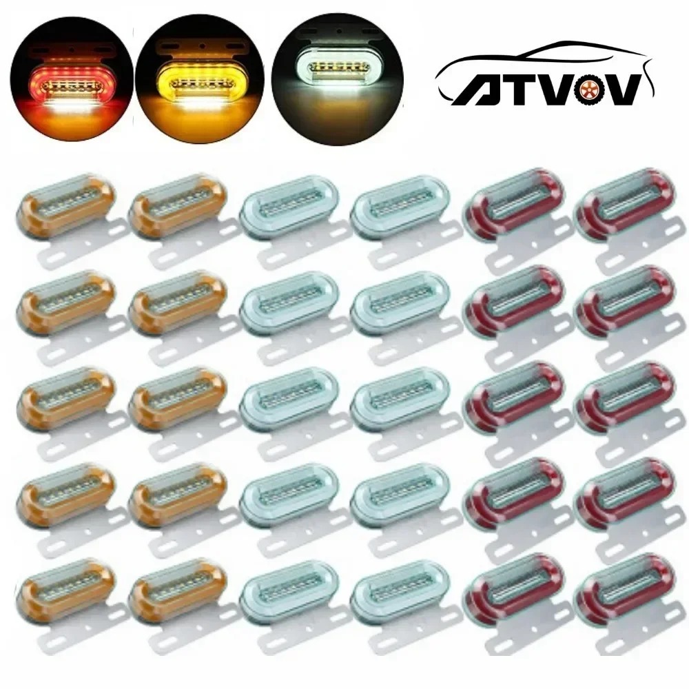 ATVOV 12V 24V 12 LED Car Truck Clearance Side Marker Light External Signal Indicator Lamp 3 Modes Trailer Lorry Amber Red White