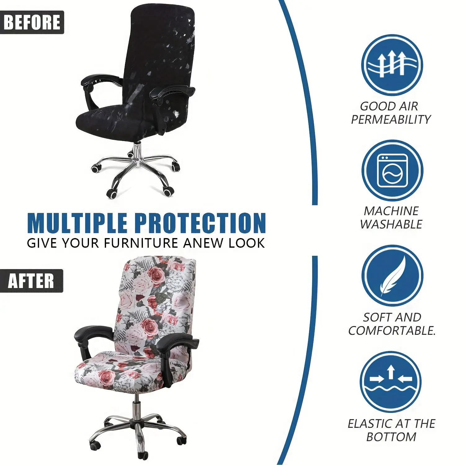 1PC Stretch Printed Computer Office Chair Covers, Soft Fit Universal Desk Rotating Chair Slipcovers, Removable Washable Anti-Dus