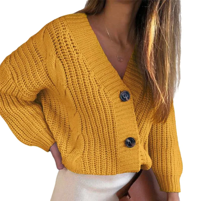 New style sweater women\'s autumn and winter loose large Fried Dough Twists button thick sweater cardigan