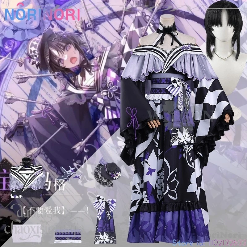 

Аниме игра Mahou Shoujo No Majo Saiban Косплей Houshou Maago Костюм Длинное кимоно Фиолетовый цветок Готическая Лолита Парики Хэллоуин Вечеринка