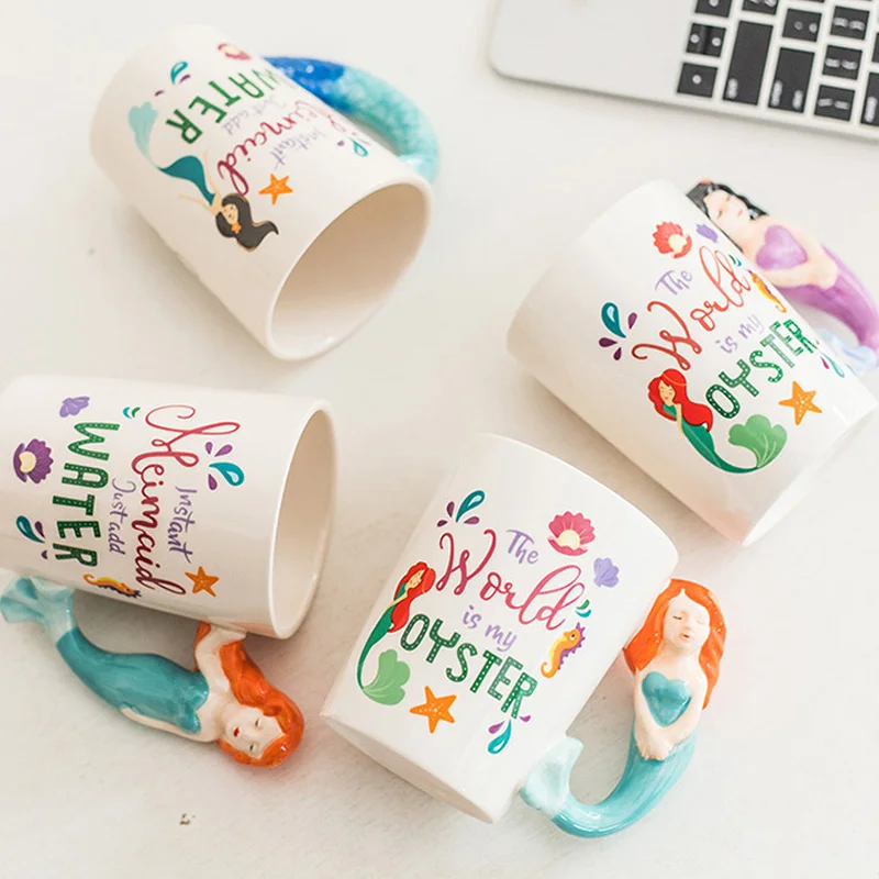 Kawaii The Little Mermaid Ariel Action Figure Toy Cartoon Ceramic Mug Anime Ariel Cup Cute Milk Cup Birthday Gifts For Children