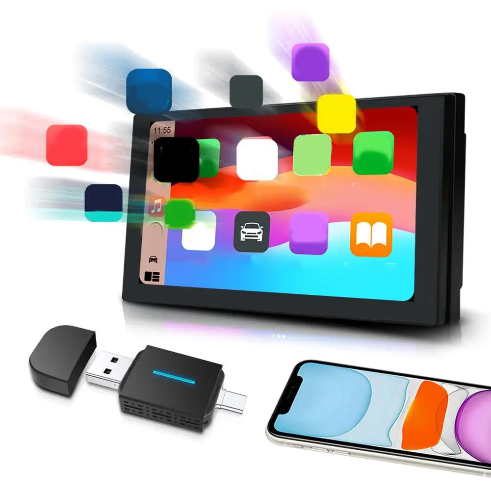 

2в1 Android Auto Беспроводной адаптер Автомобильный соединительный блок Автомобильный адаптер Беспроводная коробка Plug And Play